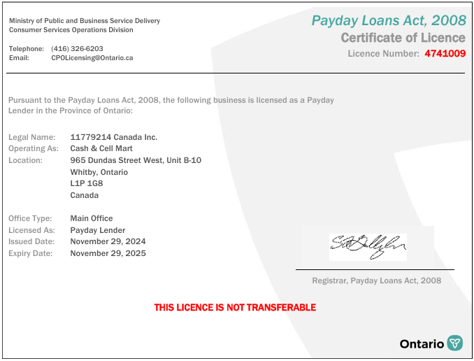 cash and cell certificate